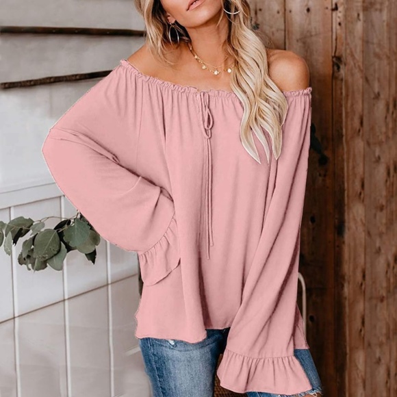 NWOT XL On/Off Shoulder Chiffon Long Sleeve Blouse Bell Sleeve - Picture 5 of 13
